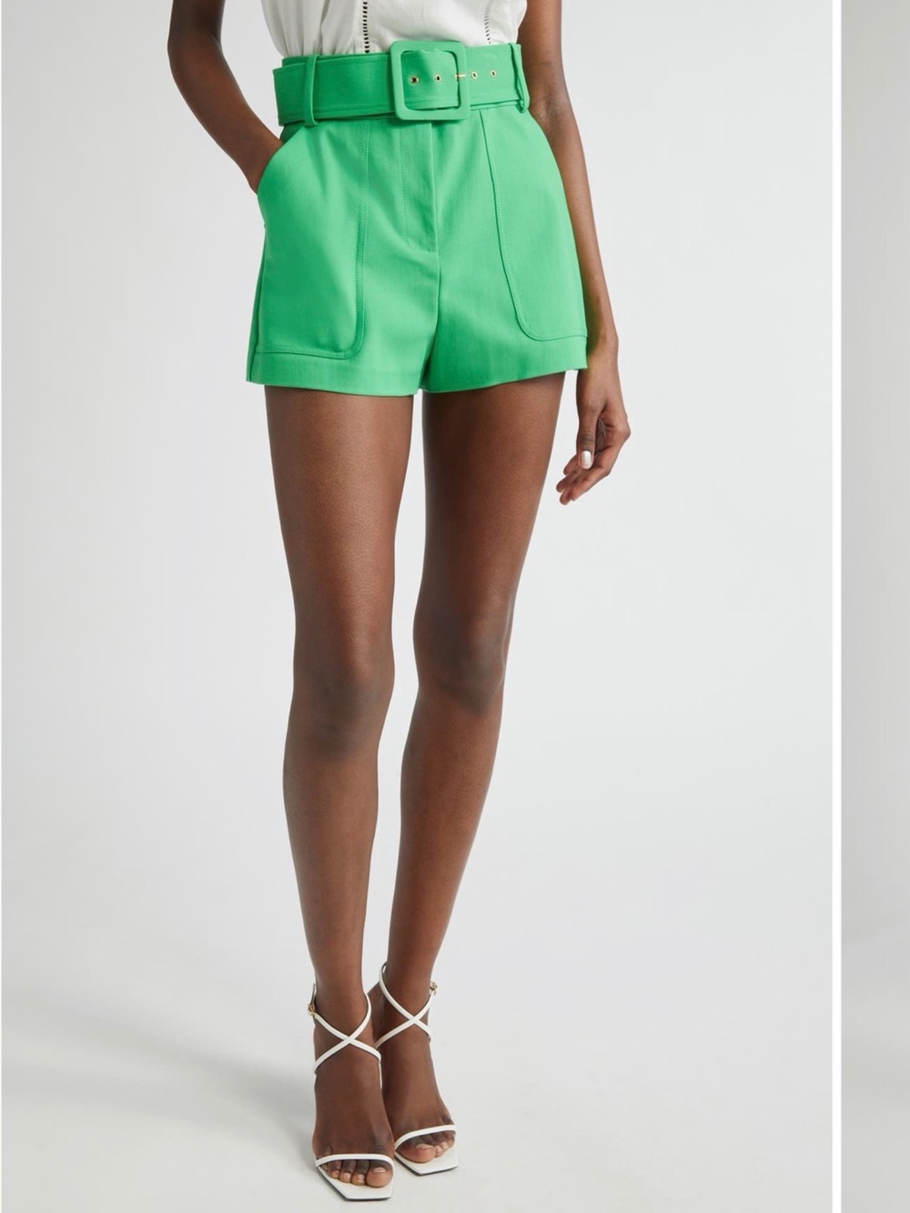 Ramy Brook Emerald Green High-Waist Belted Shorts - Picture 2 of 4